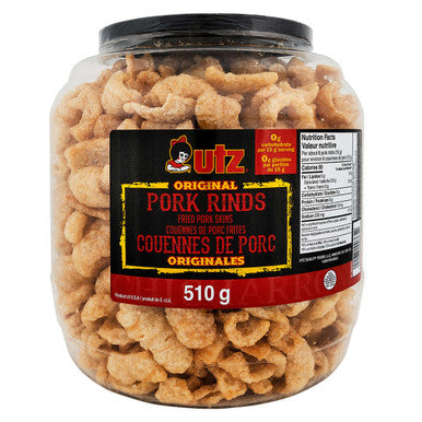 Utz Original Pork Rinds, Fried Pork Skins, 510g/17.8 oz. Tub {Imported from Canada}