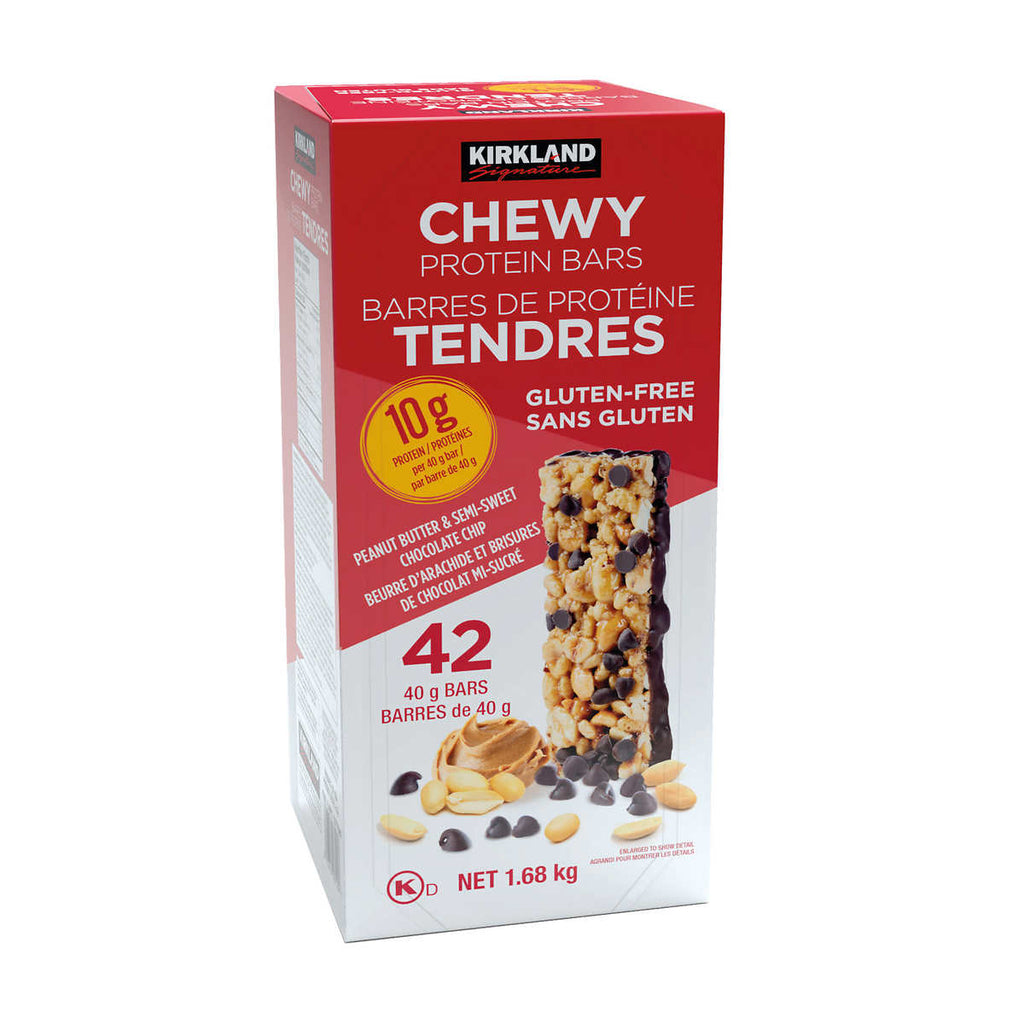 Kirkland Signature Chewy Protein Bars, Peanut Butter & Semi-Sweet Chocolate Chip Flavor, 42 Bars, 1.68kg/3.7 lbs. Box {Imported from Canada}