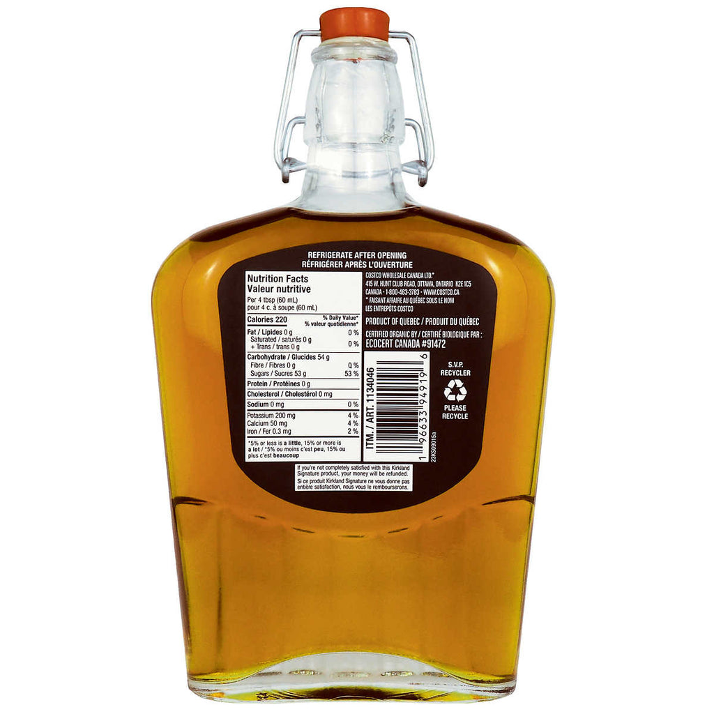 Kirkland Signature 100% Pure Organic Maple Syrup, Canada Grade A, 740mL/26 fl. oz. Bottle {Imported from Canada}