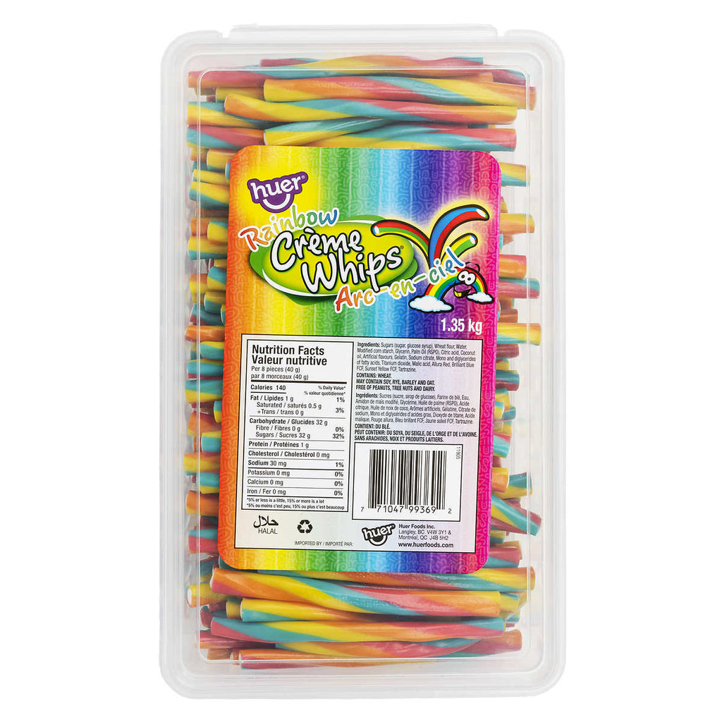 Huer Rainbow Creme Whips Ropes Candy, 1.35kg/3 lb