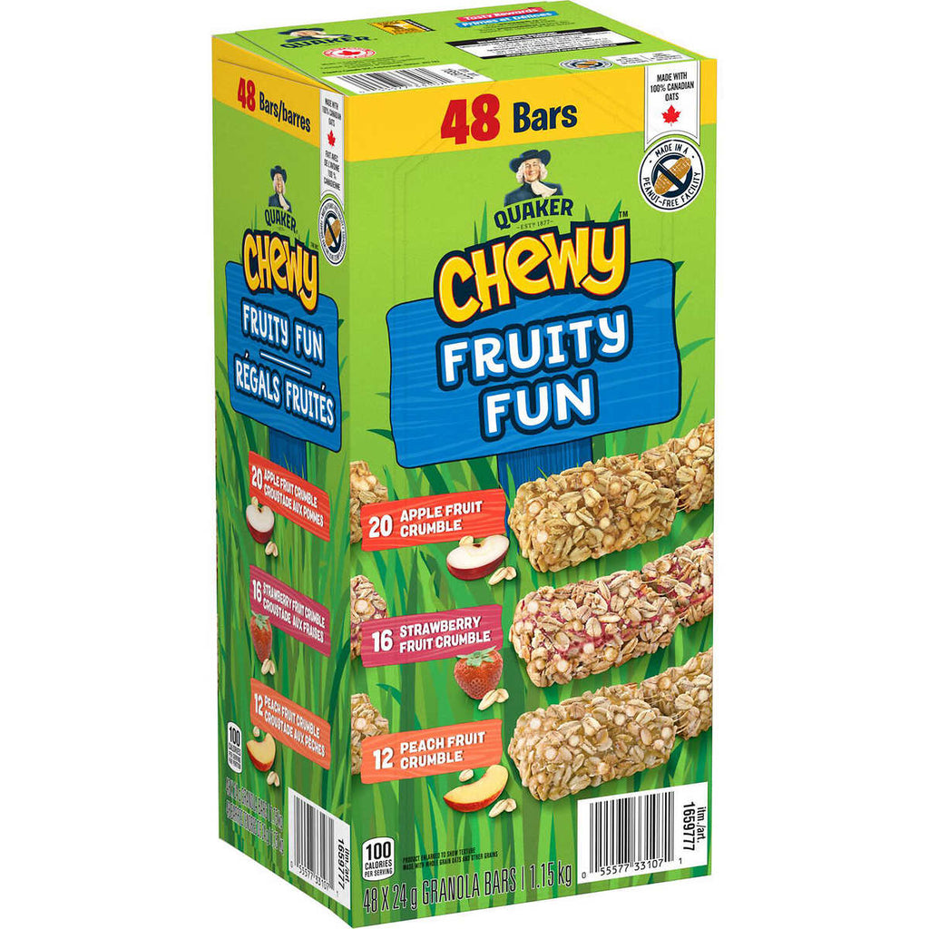 Quaker Chewy Fruity Fun Granola Bars, Apple, Strawberry, and Peach Fruit Crumble, 48 Bars, 1.15kg/2.5 lbs. Box {Imported from Canada}