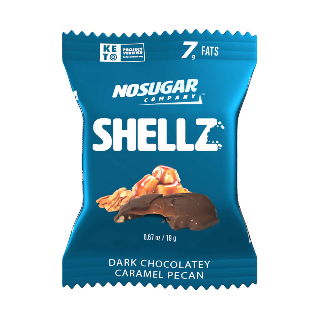 NoSugar Company Shellz, Dark Chocolatey Caramel Pecan Clusters, 19g x 25 Grab & Go Packets, 475g/1 lb Box {Imported from Canada}