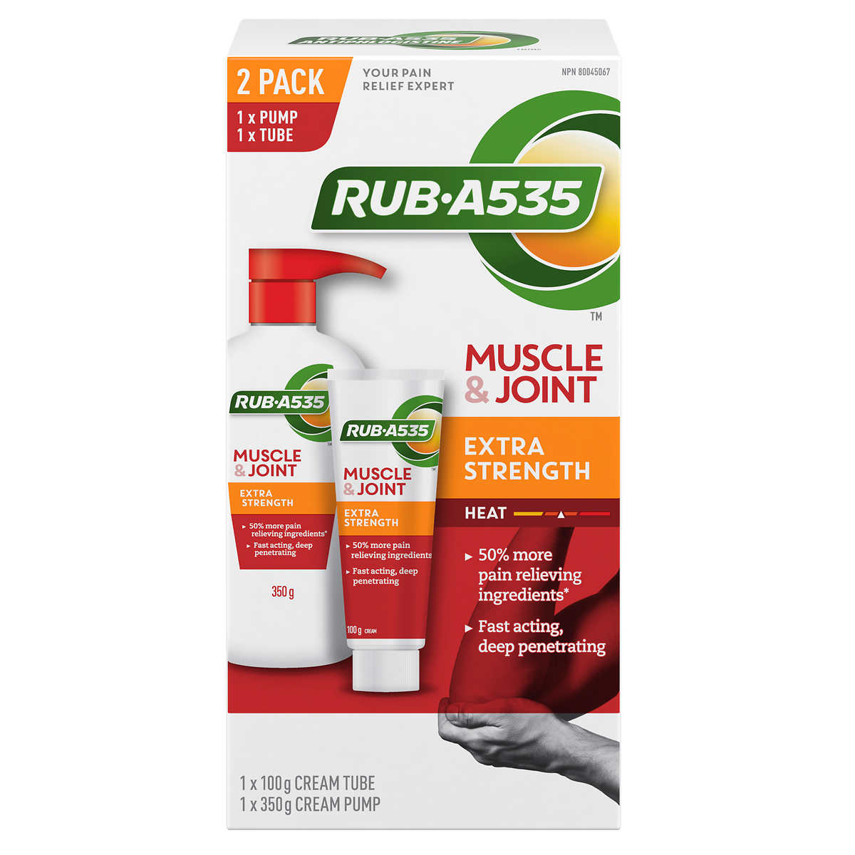 Rub-A535 Muscle & Joint Extra Strength Cream, 2pk Value Pack, 1x350ml Pump, 1x100g