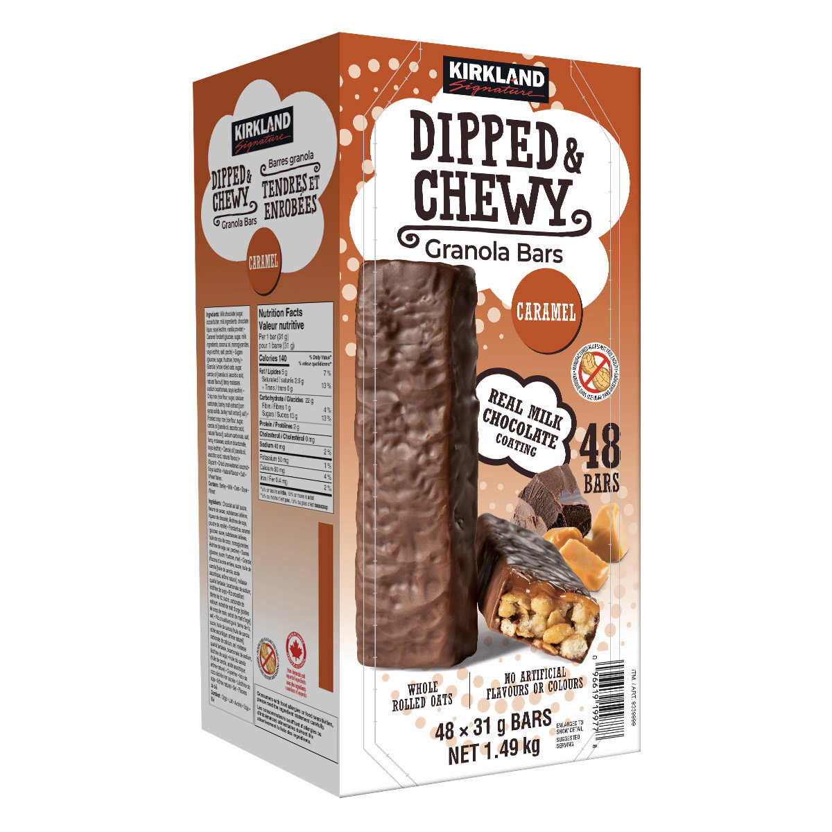 Kirkland Signature Dipped & Chewy Caramel Granola Bars, 48 Bars, 1.49kg/3.3 lb