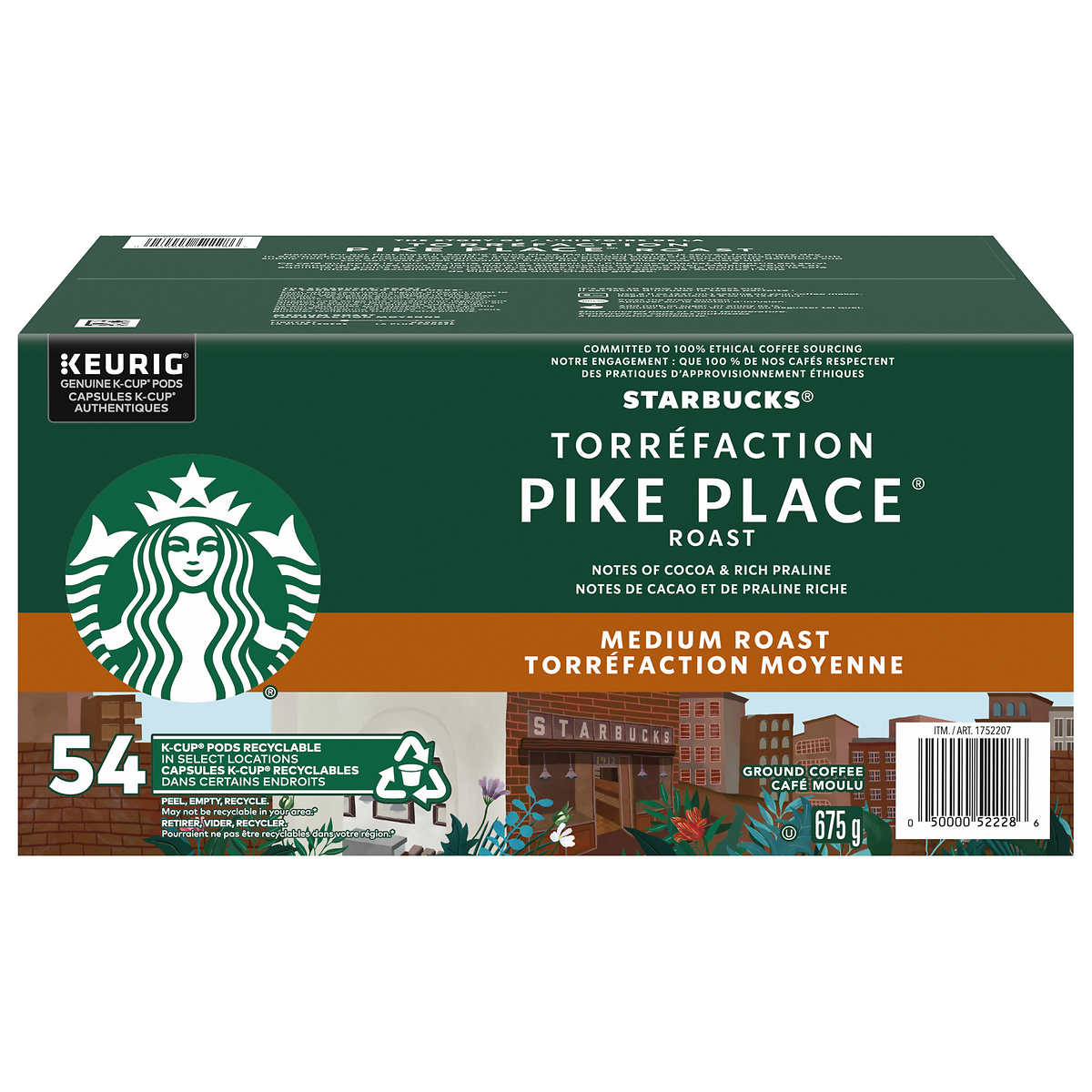 Starbucks Pike Place Medium Roast Coffee, K-Cups, 54 Count