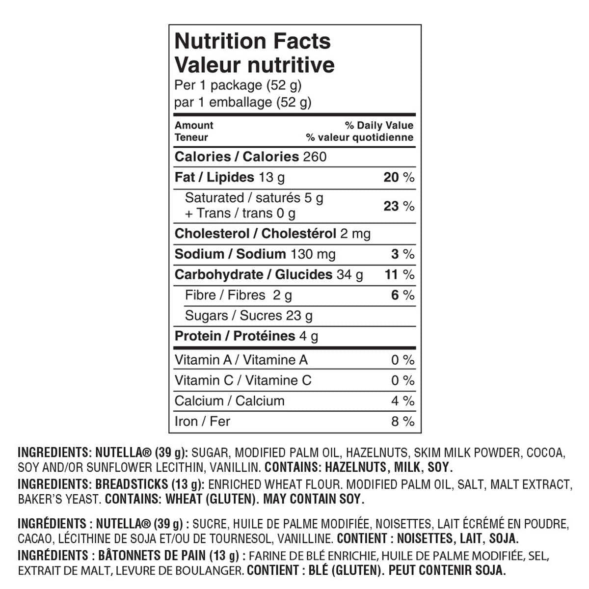 Nutella & Go Snack Packs, Chocolate Hazelnut Spread with Breadsticks, 16ct, 52g/1.8 oz per pack, {Imported from Canada}