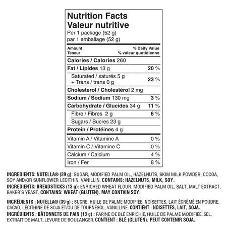 Nutella & Go Snack Packs, Chocolate Hazelnut Spread with Breadsticks, 16ct, 52g/1.8 oz per pack, {Imported from Canada}