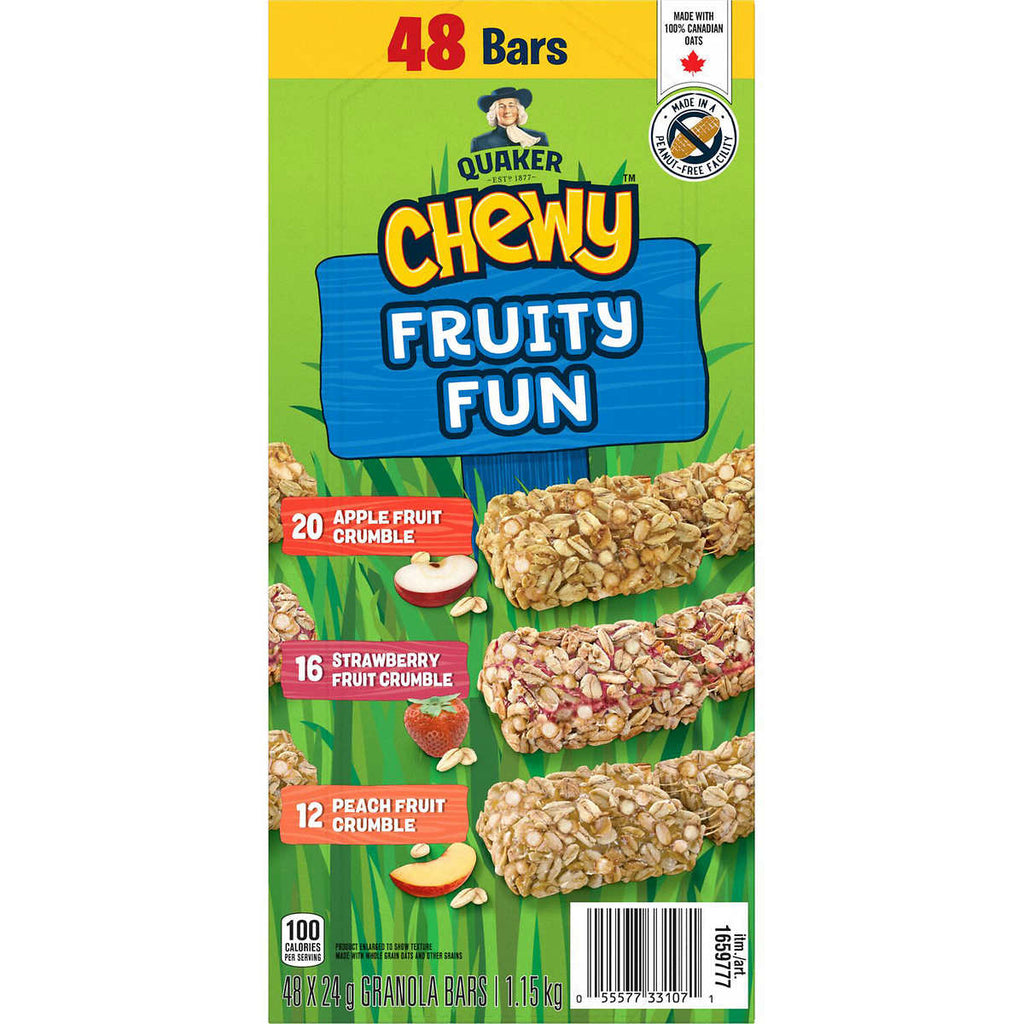 Quaker Chewy Fruity Fun Granola Bars, Apple, Strawberry, and Peach Fruit Crumble, 48 Bars, 1.15kg/2.5 lbs. Box {Imported from Canada}