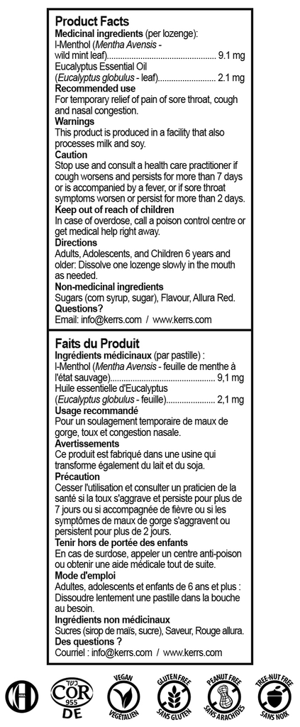Kerr's Cherry Cough Drops with Menthol & Eucalyptus, 30 Lozenges
