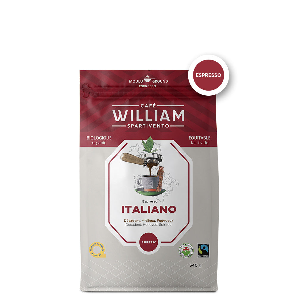 Cafe William Organic Espresso Italiano Ground Coffee, 340g/12 oz. Bag {Imported from Canada}