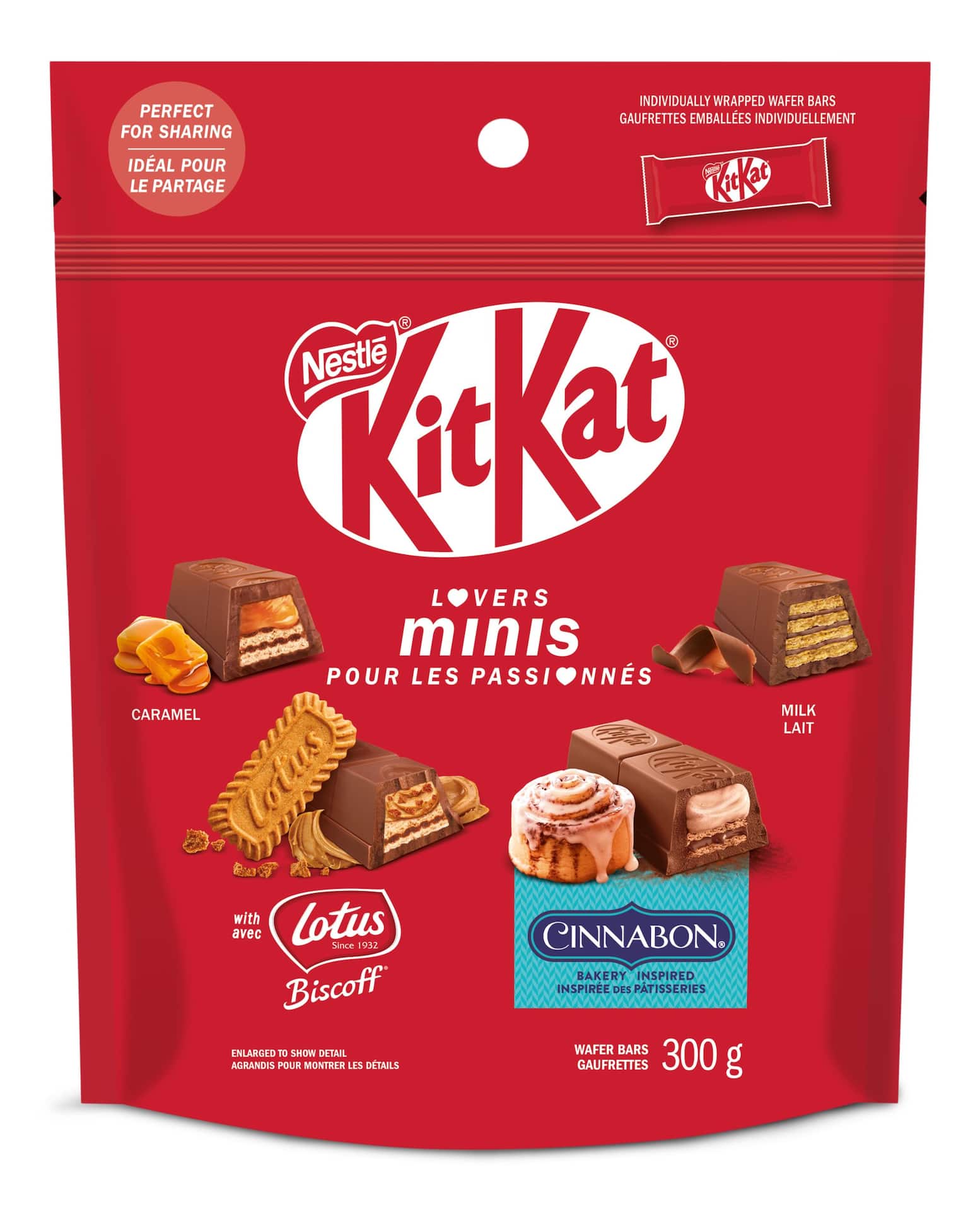 Nestle KitKat Lovers Minis, Caramel, Lotus Biscoff, Cinnabon, and Milk Chocolate Flavors, 300g/10.5 oz. Bag {Imported from Canada}