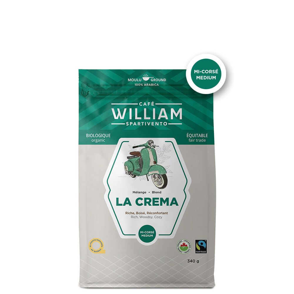 Cafe William Organic La Crema Medium Ground Coffee, 340g/12 oz. Bag {Imported from Canada}