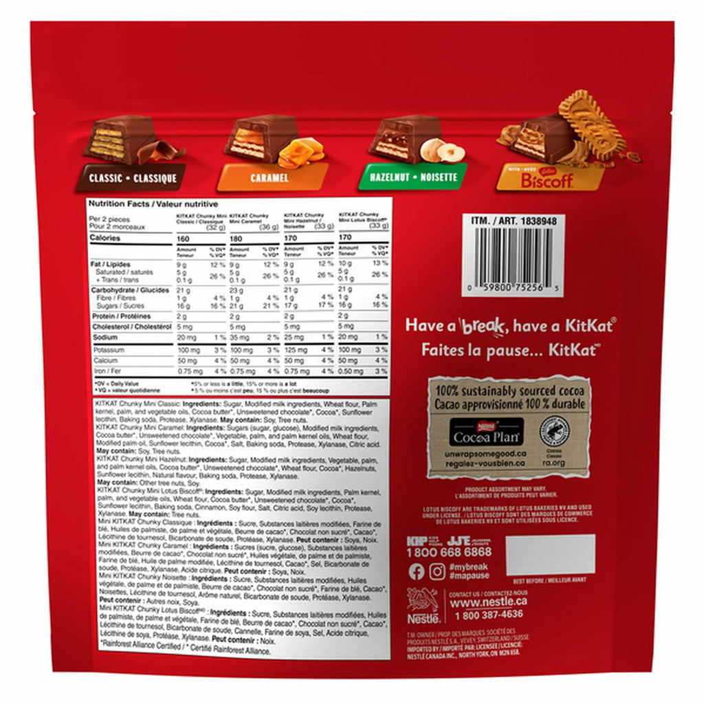 Nestle Kit Kat Assorted Filled Minis Wafer Bars, 720g/1.6 lb. Bag - Back