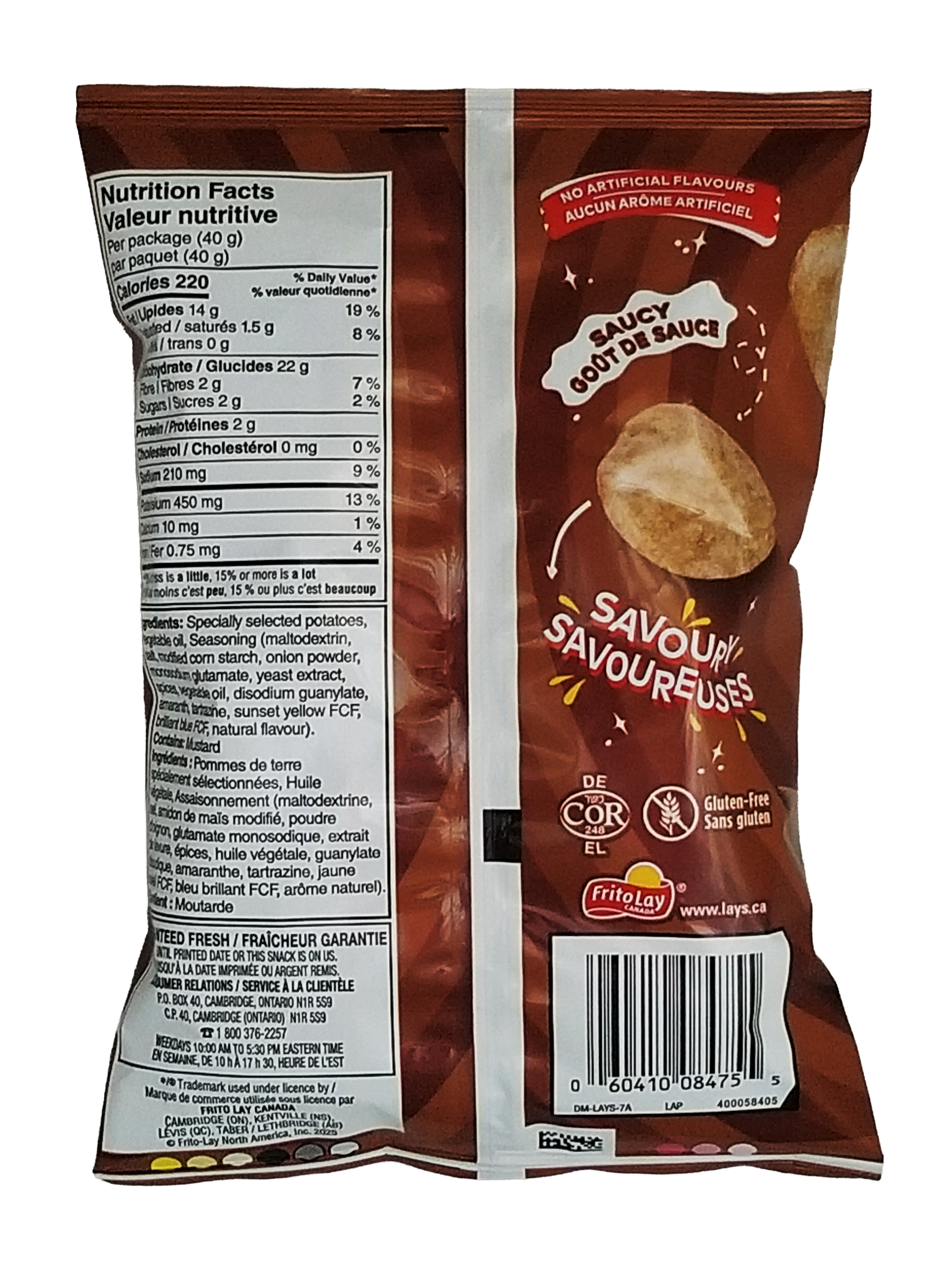 Back view of a snack package with nutritional information and branding.