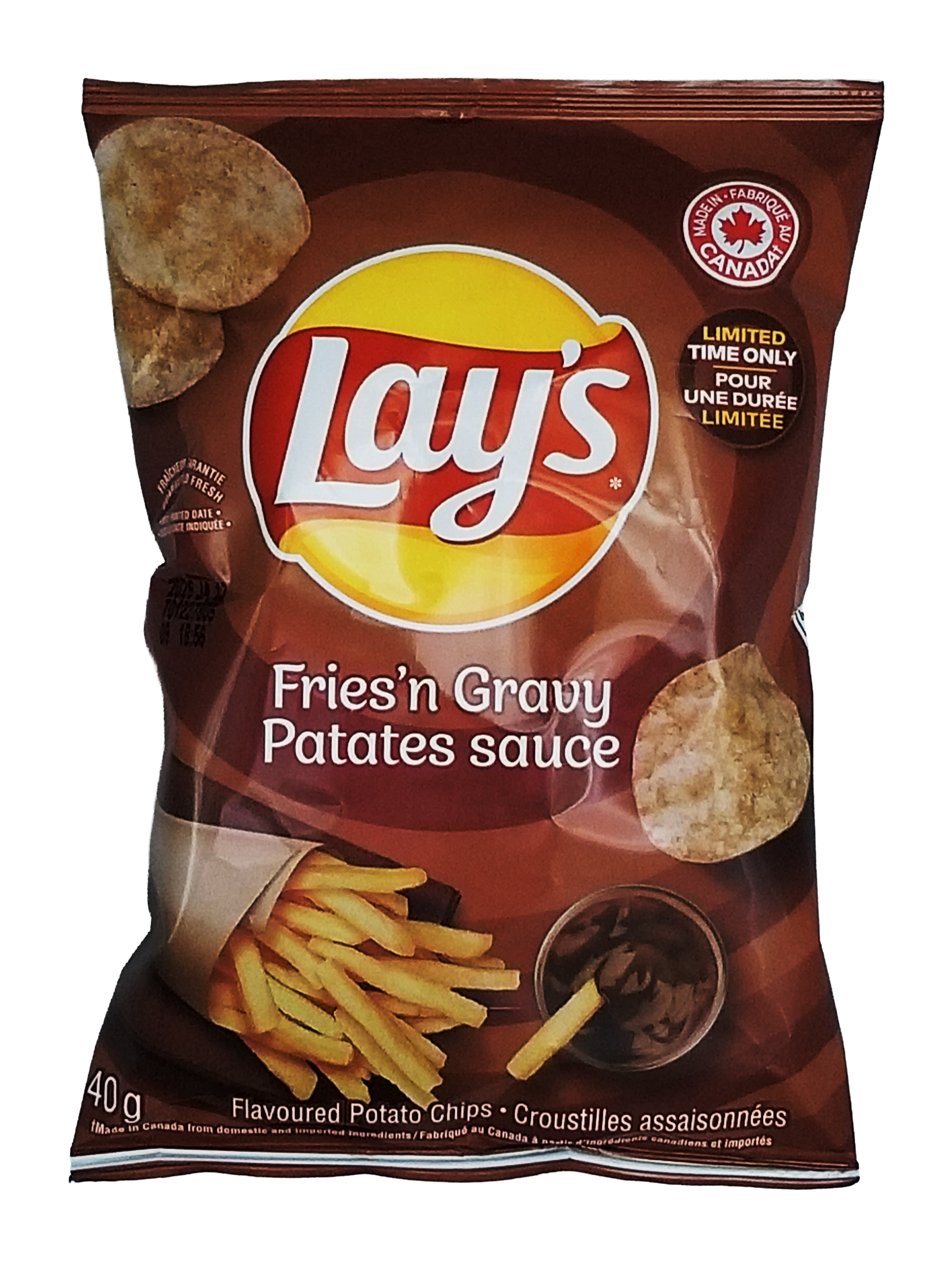 Lay's Fries 'n Gravy Patates sauce potato chip bag on a white background