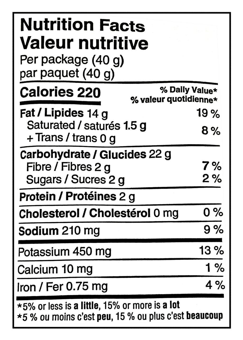 Nutrition facts label for Lay's Fries'n Gravy Flavored Potato Chips, Snack-Size Lay's Chips - 40g/1.4 oz