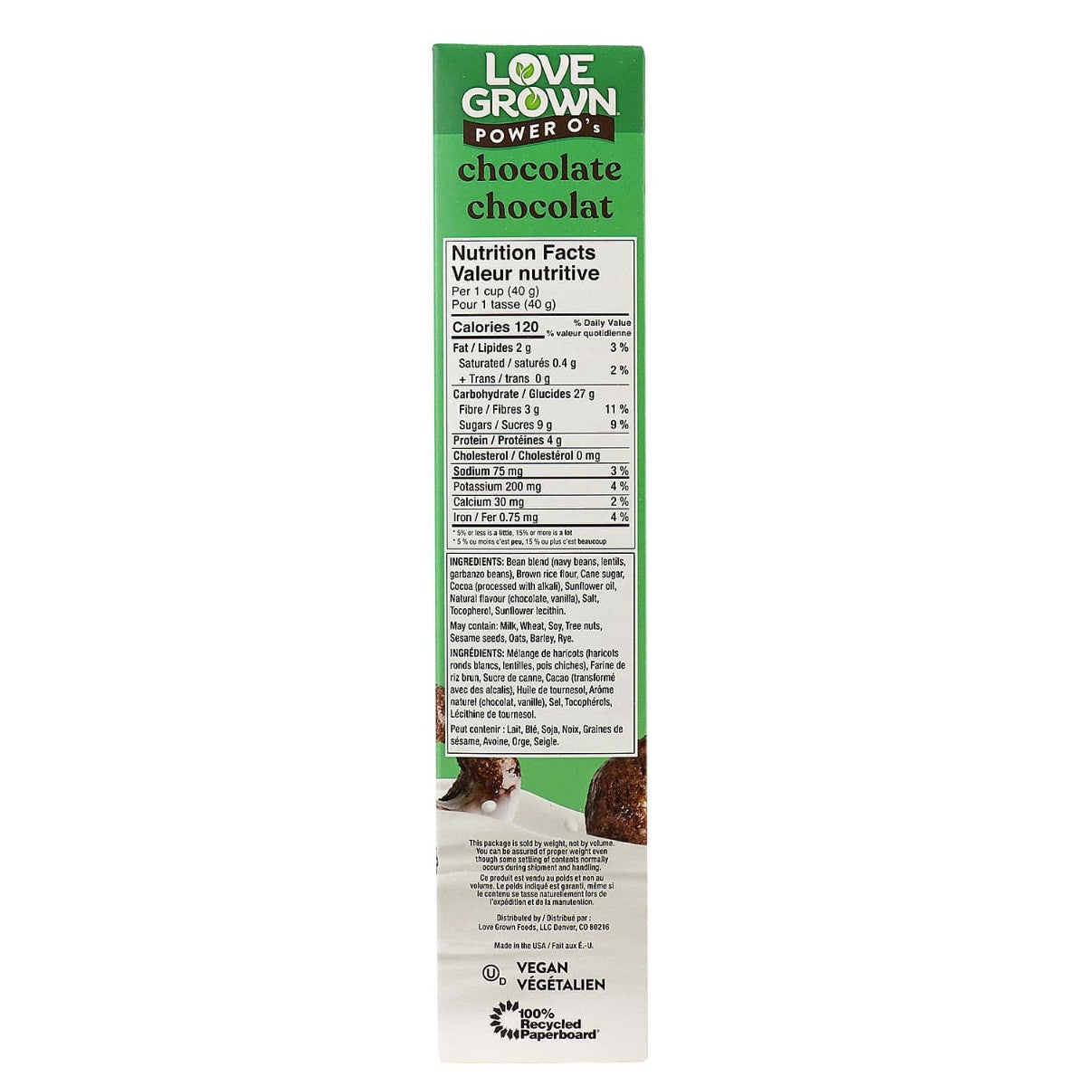 Love Grown Power O's, Chocolate Toasted Bean & Rice Cereal, Gluten Free, Vegan, 283g/9.9 oz. Box(Imported from Canada)