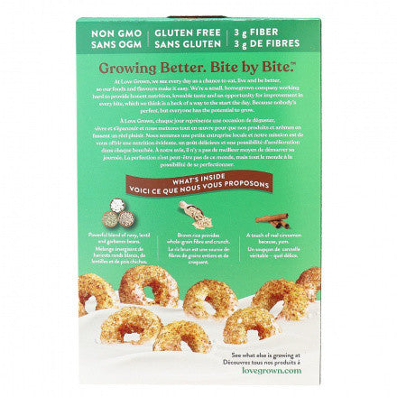 Love Grown Power O's, Cinnamon Toasted Bean & Rice Cereal, Gluten Free, Vegan, 255g/8.9 oz. Box(Imported from Canada)