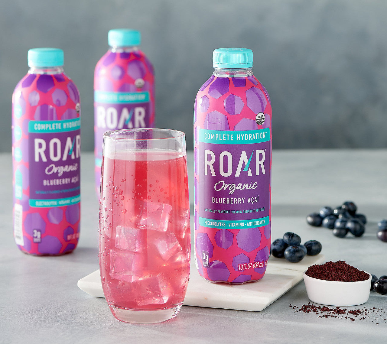 Roar Organic Blueberry Acai Vitamin Enhanced Beverage, 532mL/18.6 fl. oz., Bottle {Imported from Canada}