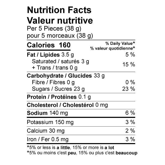 Kerr's Molasses Kisses Candy, 380g/13.4 oz., Bag, nutrition facts label