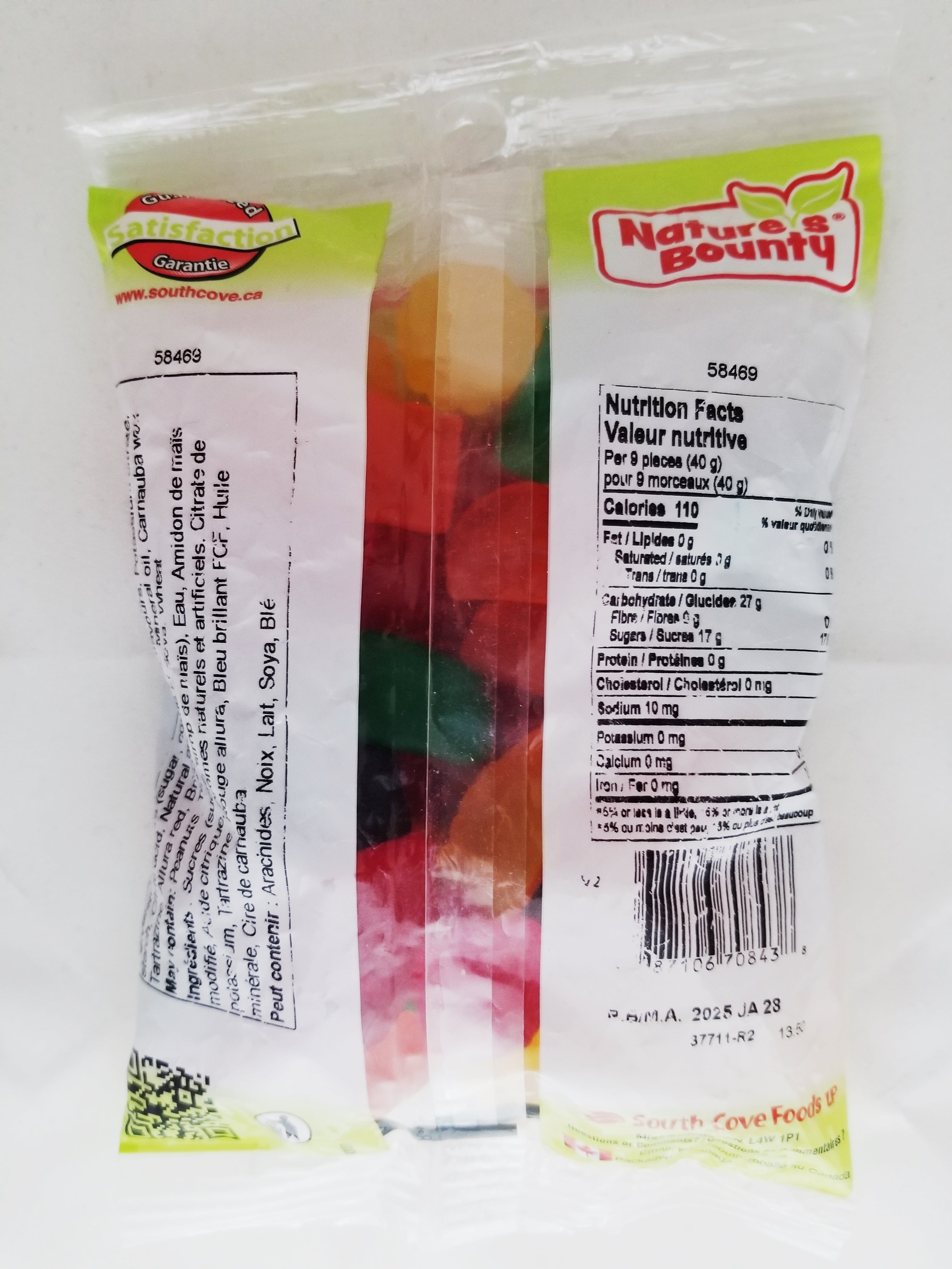 Nature's Bounty Sour Jubes, 230g , back of bag