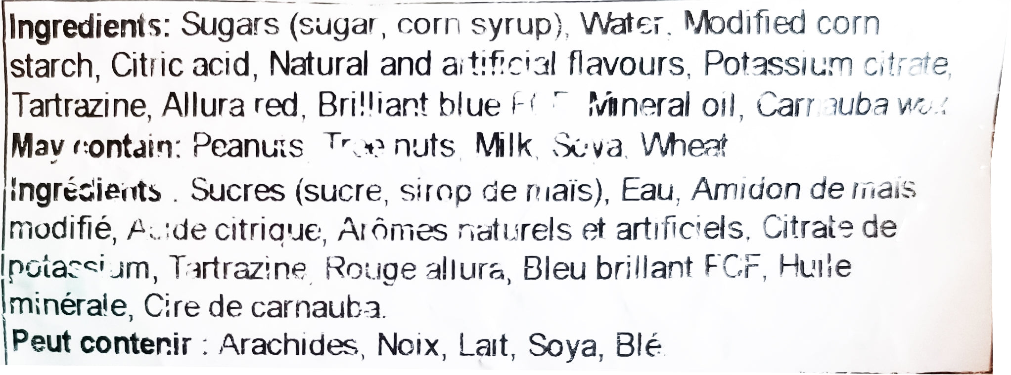 Nature's Bounty Sour Jubes, 230g, ingredients label