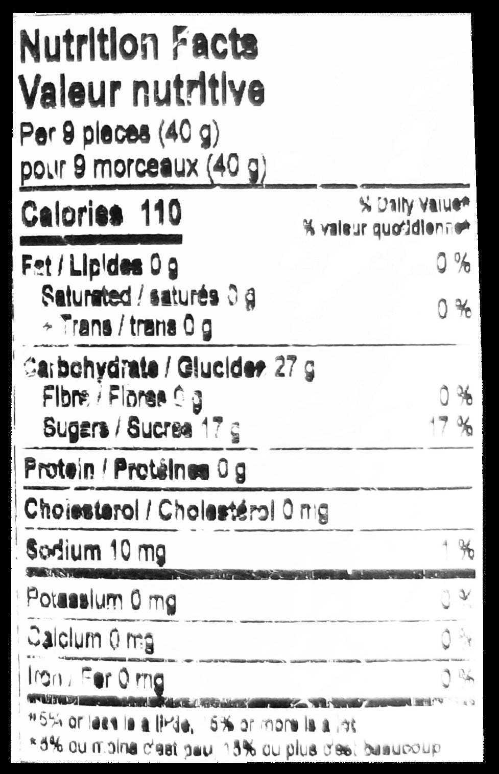 Nature's Bounty Sour Jubes, 230g, nutrition facts label