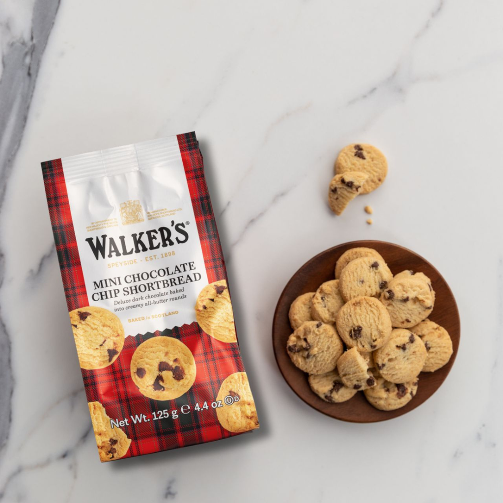 Walker's All-Butter Mini Chocolate Chip Shortbread, 125g/4.4 oz. Bag - Cookies On A Plate