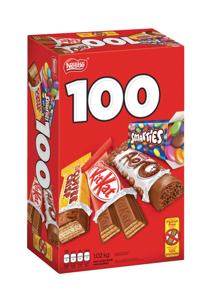 Nestle Mini Assorted Chocolates, Coffee Crisp, Kit Kat, Smarties, Aero, 100ct, Halloween Box, 1.02kg/2.2 lbs. Box {Imported from Canada}