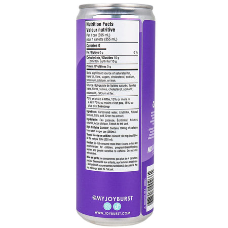 NoSugar Company Joyburst Energy Drink, Grape Flavor, 355mL/12.4 oz. Can {Imported from Canada}