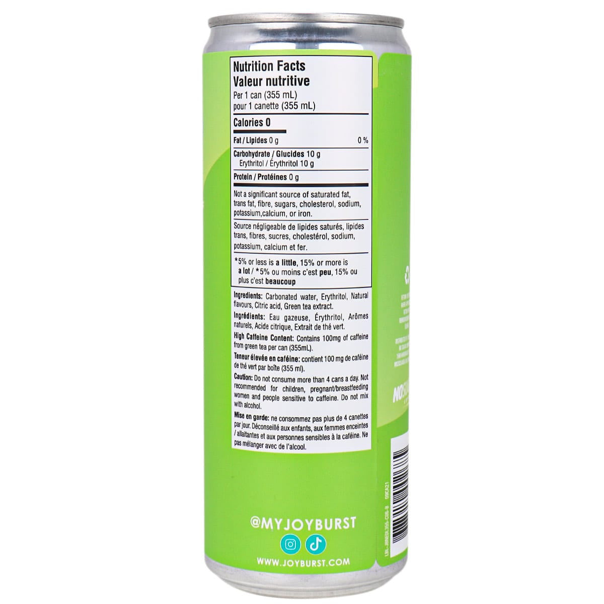 NoSugar Company Joyburst Energy Drink, Lime Flavor, 355mL/12.4 oz. Can {Imported from Canada}