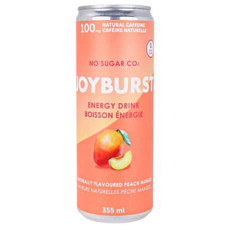 NoSugar Company Joyburst Energy Drink, Peach Mango Flavor, 355mL/12.4 oz. Can {Imported from Canada}