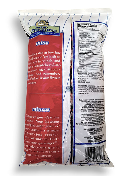 Old Dutch Baked Thins Pretzels, 400g/14.1 oz. Bag, back of bag