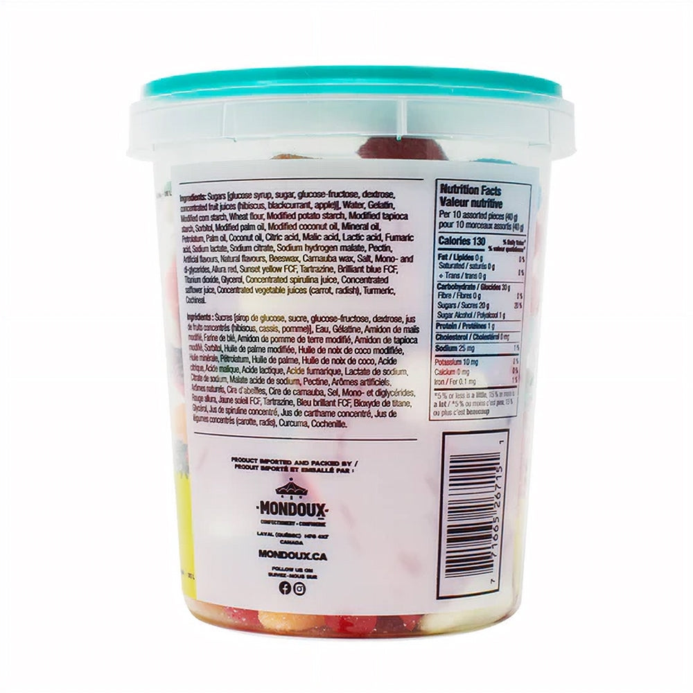 Mondoux Sweet Sixteen gummy Candies, Original, 675g, back of bucket.