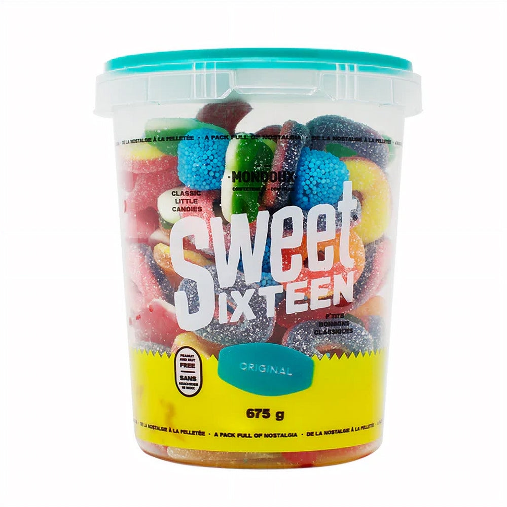 Mondoux Sweet Sixteen Gummy Candies, Original, 675g, front of bucket.