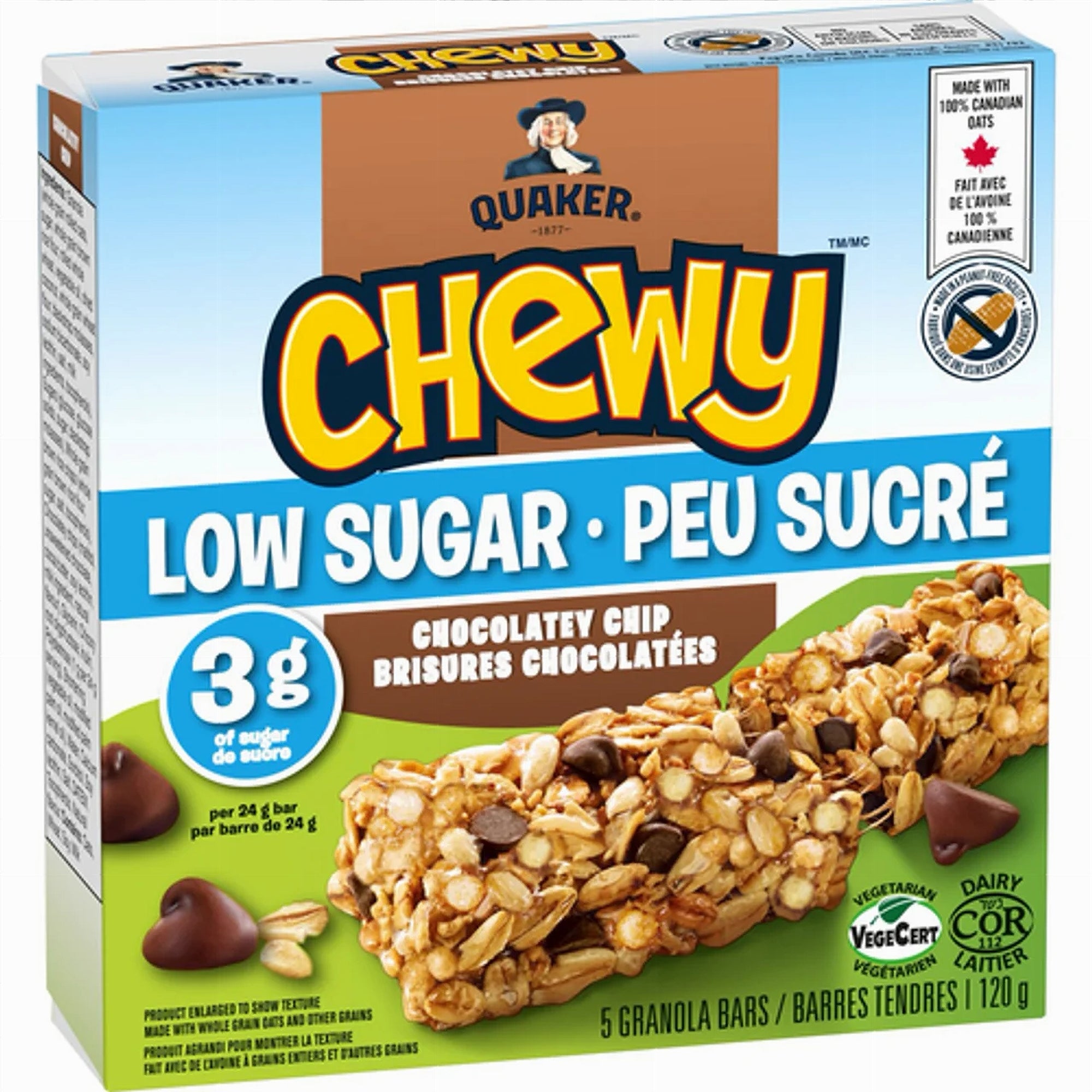 Quaker Chewy Chocolatey Chip Low Sugar Granola Bars 120g – second angled product view