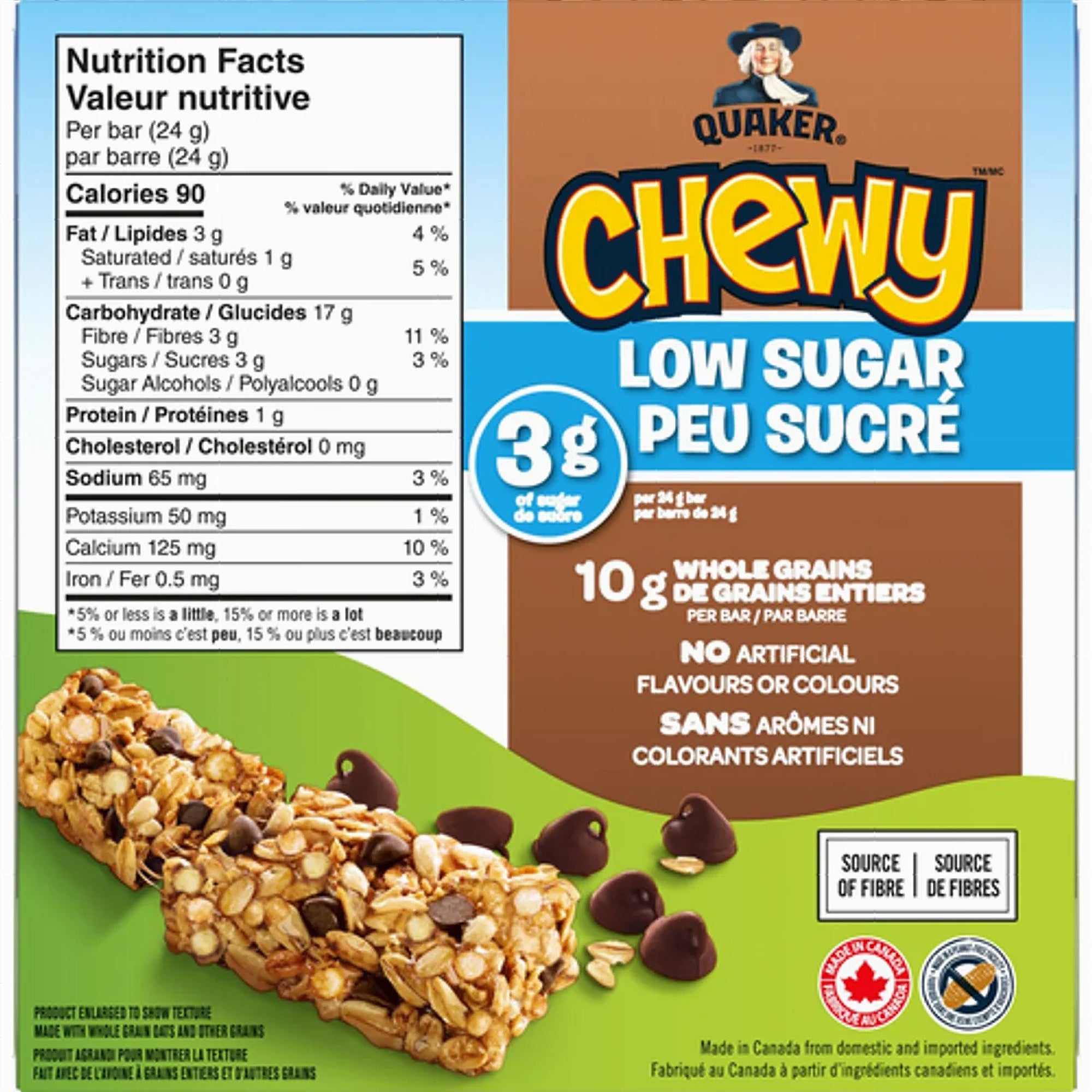 Quaker Chewy Chocolatey Chip Low Sugar Granola Bars 120g – back of box