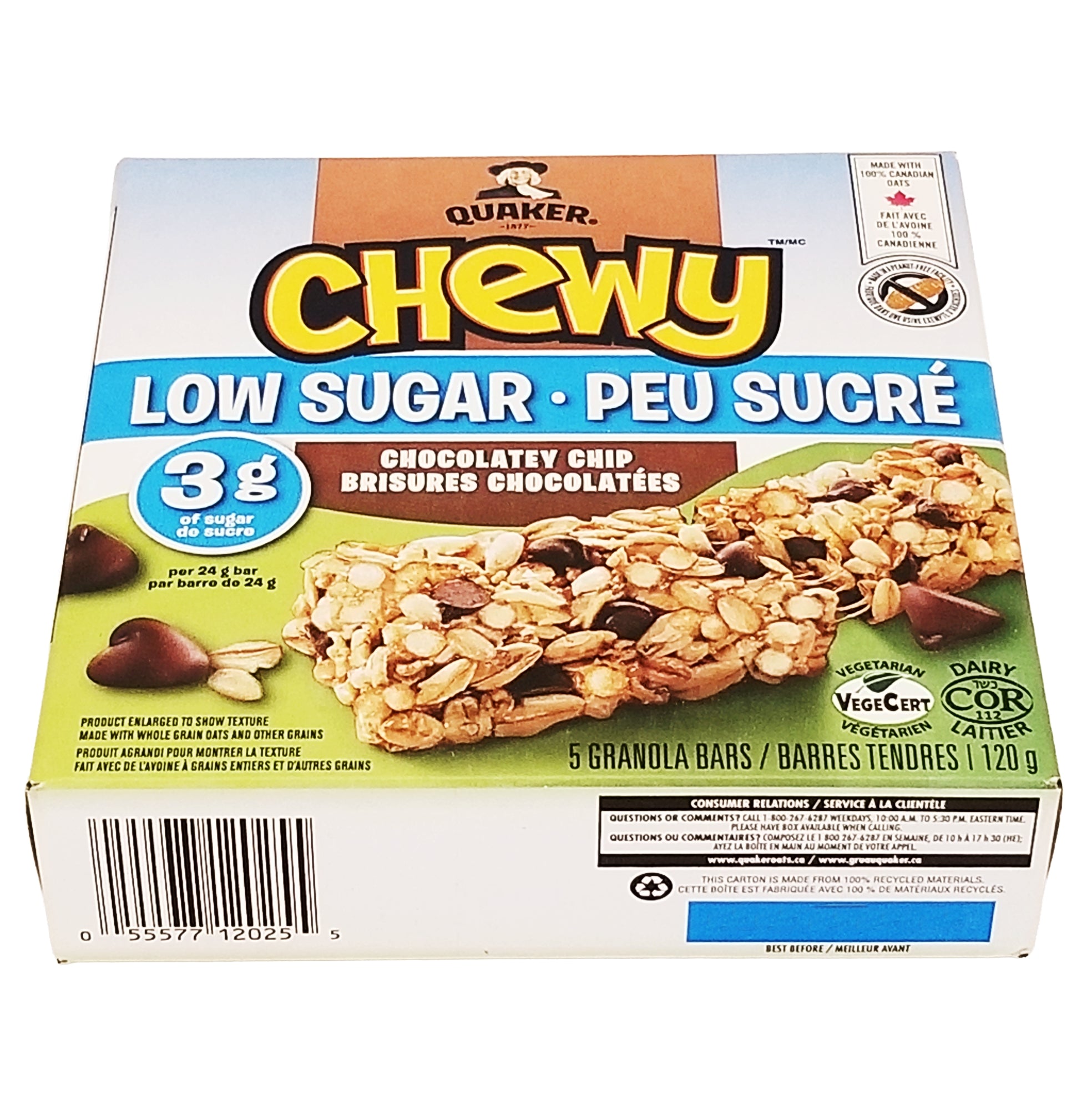 Quaker Chewy Chocolatey Chip Low Sugar Granola Bars 120g – UPC barcode