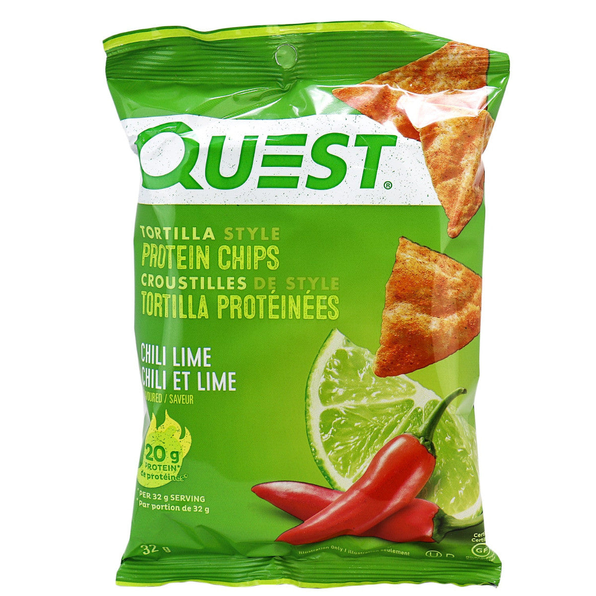 Quest Tortilla Style Protein Chips, Chili Lime Flavor, 32g/1.12 oz. Bag {Imported from Canada}