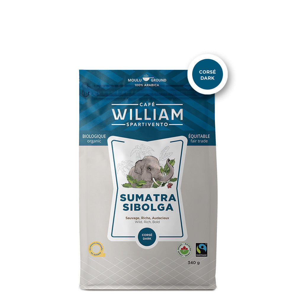 Cafe William Organic Sumatra Dark Ground Coffee, 340g/12 oz. Bag {Imported from Canada}