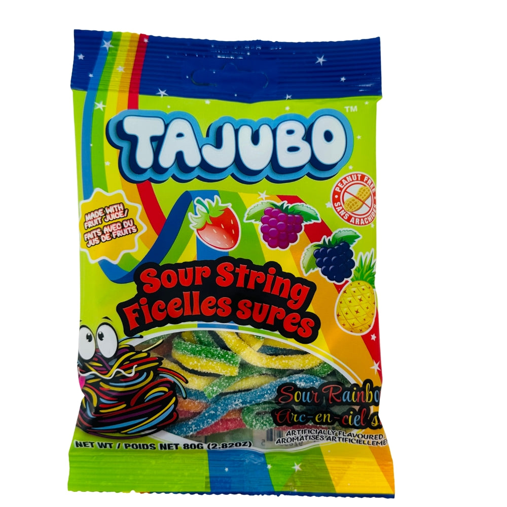 Tajubo Sour String Gummies, Sour Rainbow Flavors, 80g/2.8 oz. Bag {Imported from Canada}