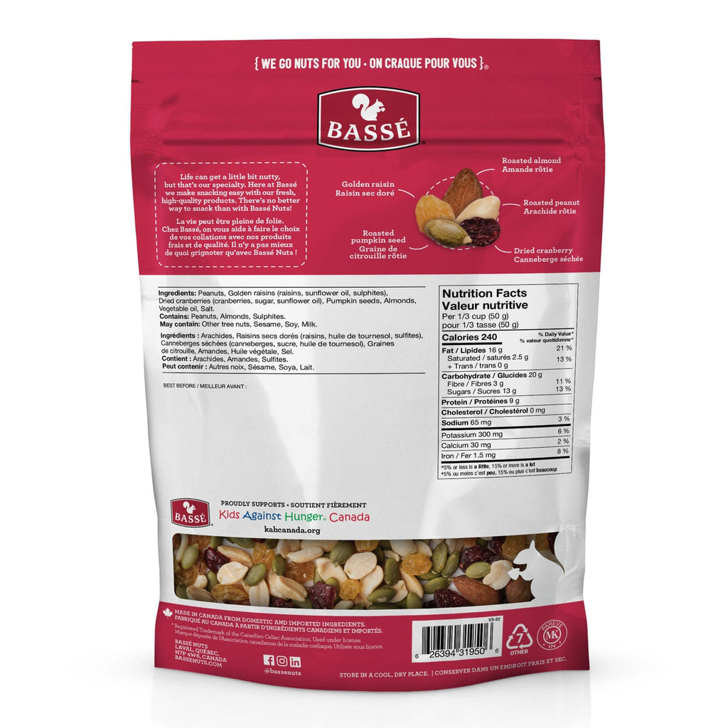 Back of Basse Cranberry Trek Mix, 550g/19.4 oz., Bag