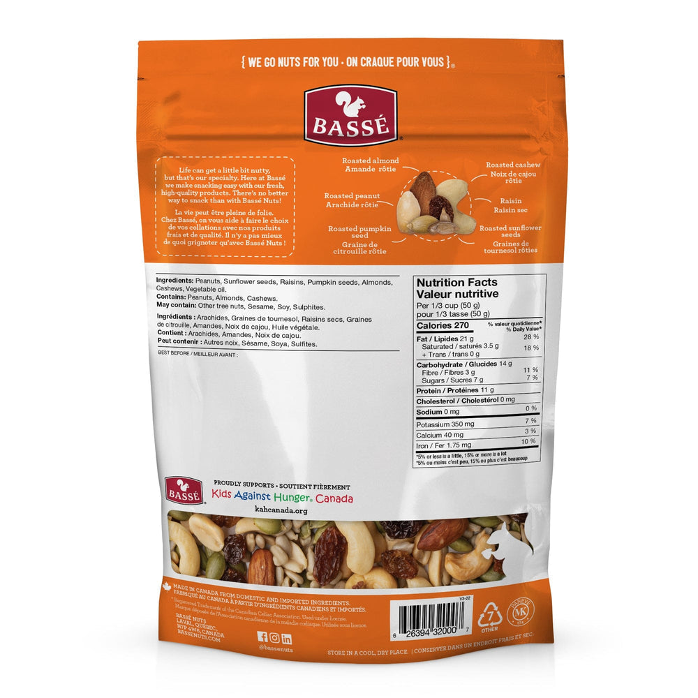Basse Mountain Peak Mix 600g, back of bag.