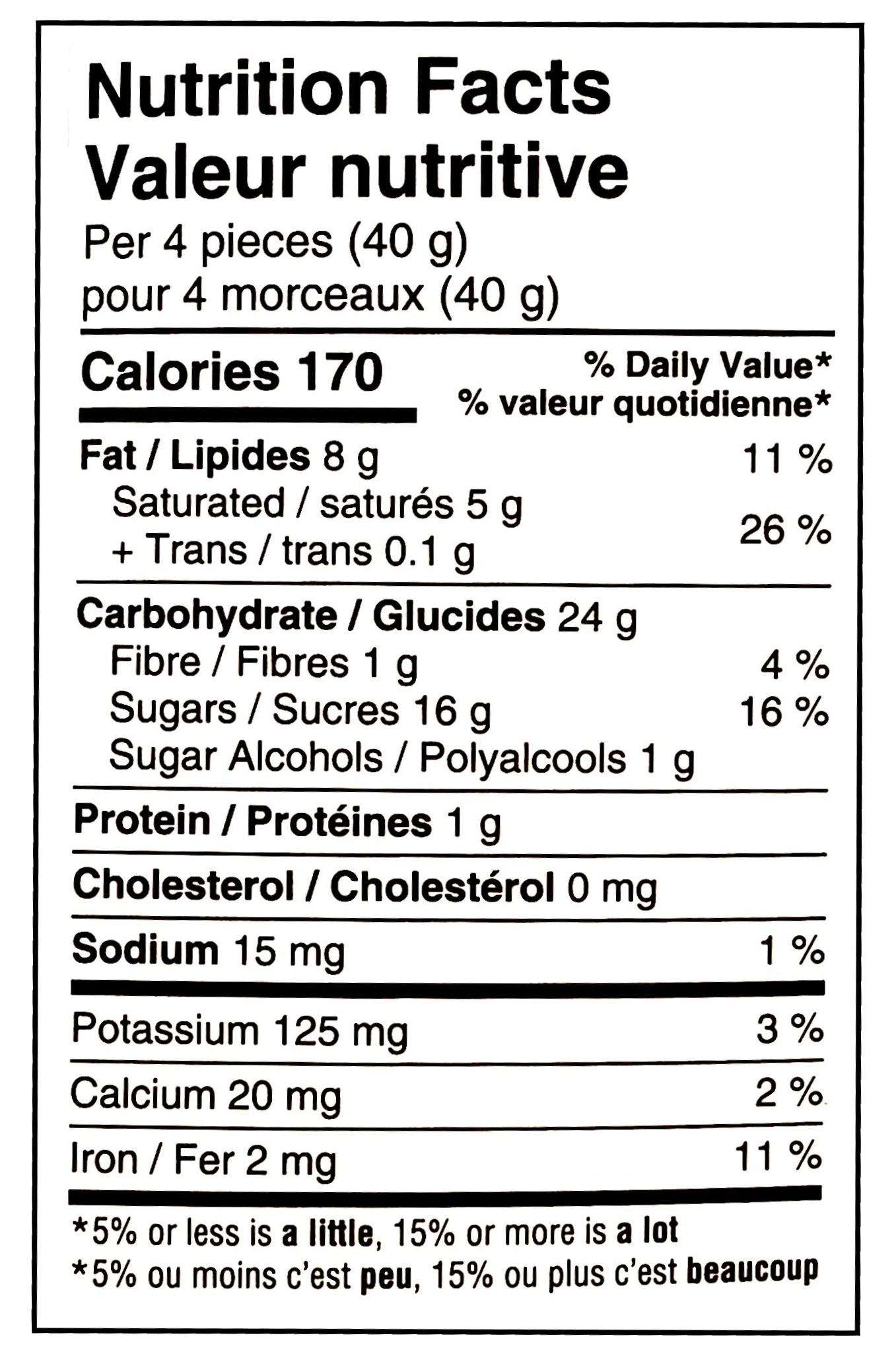 Nutrition facts label of Waterbridge Gold Butter Toffee Candy, Soft Caramel Enrobed In Dark Chocolate, 150g/5.3 oz., Box
